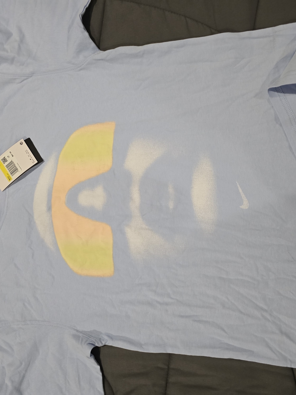 Nike Light Blue Kids Graphic Tee with Pastel Rainbow Print